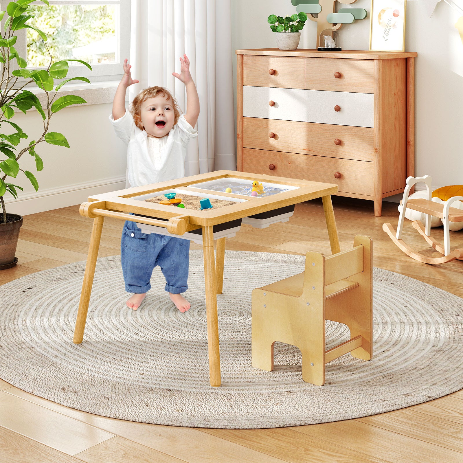 Sensory Toddler Activity Table and Chair Set for Kids 2-8-Natural