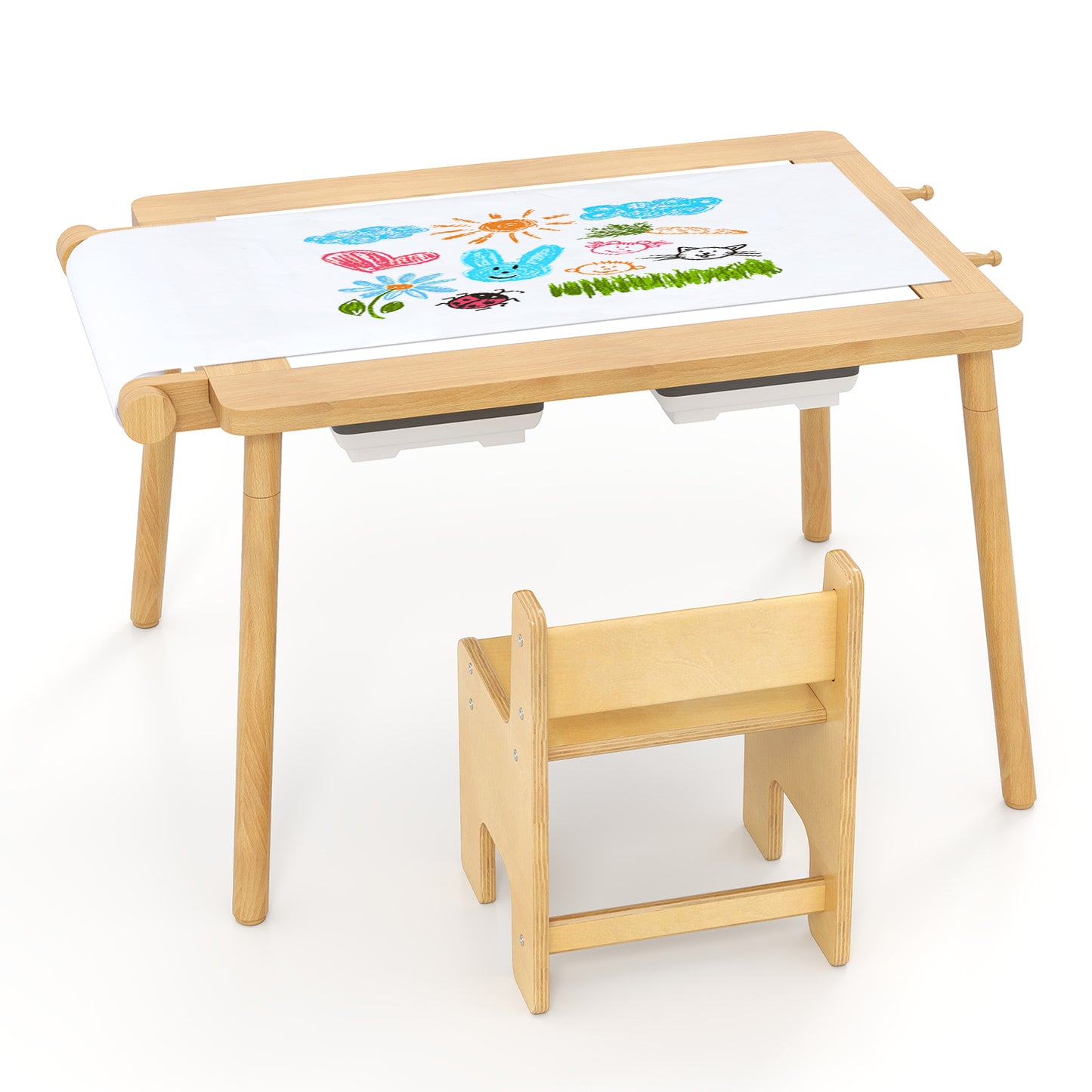 Sensory Toddler Activity Table and Chair Set for Kids 2-8-Natural