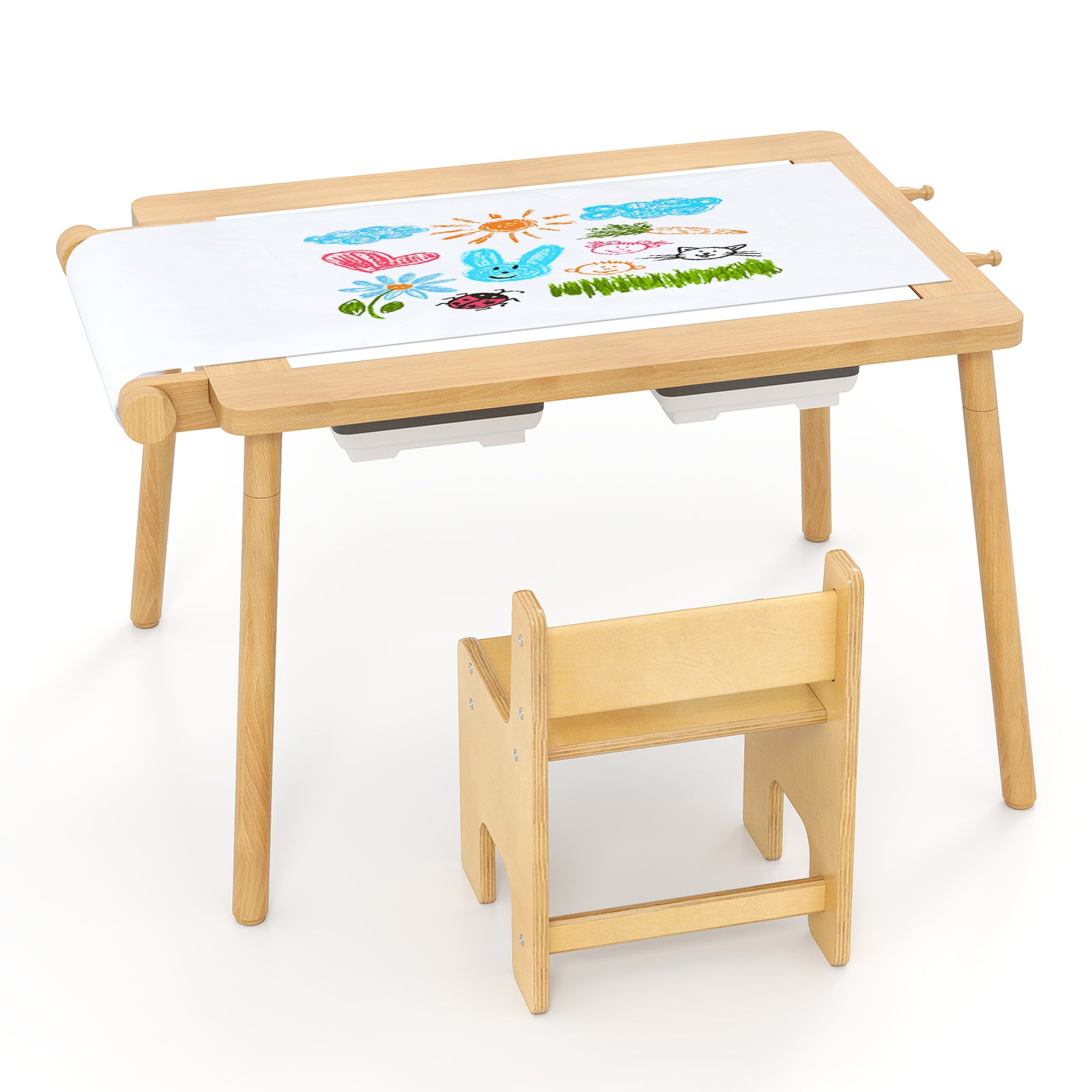 Sensory Toddler Activity Table and Chair Set for Kids 2-8-Natural