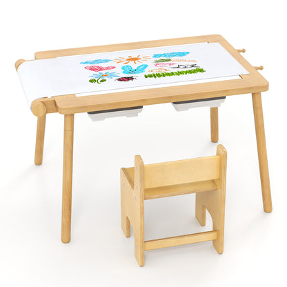 Sensory Toddler Activity Table and Chair Set for Kids 2-8-Natural