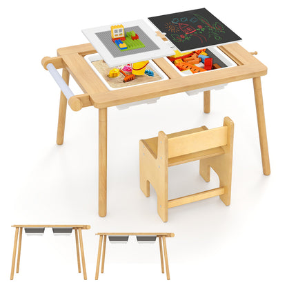 Sensory Toddler Activity Table and Chair Set for Kids 2-8-Natural