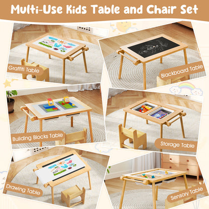 Sensory Toddler Activity Table and Chair Set for Kids 2-8-Natural