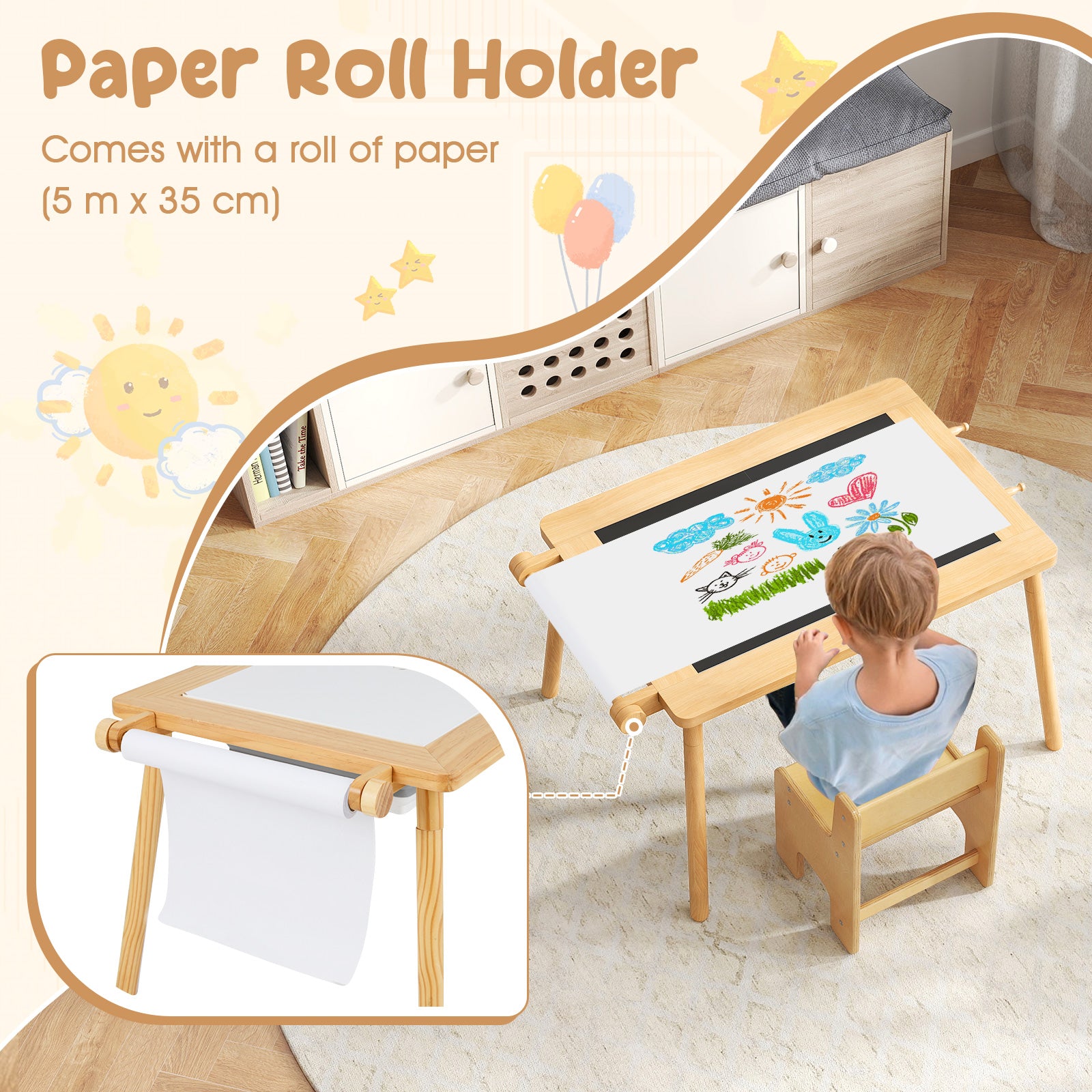 Sensory Toddler Activity Table and Chair Set for Kids 2-8-Natural