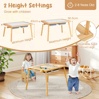 Sensory Toddler Activity Table and Chair Set for Kids 2-8-Natural