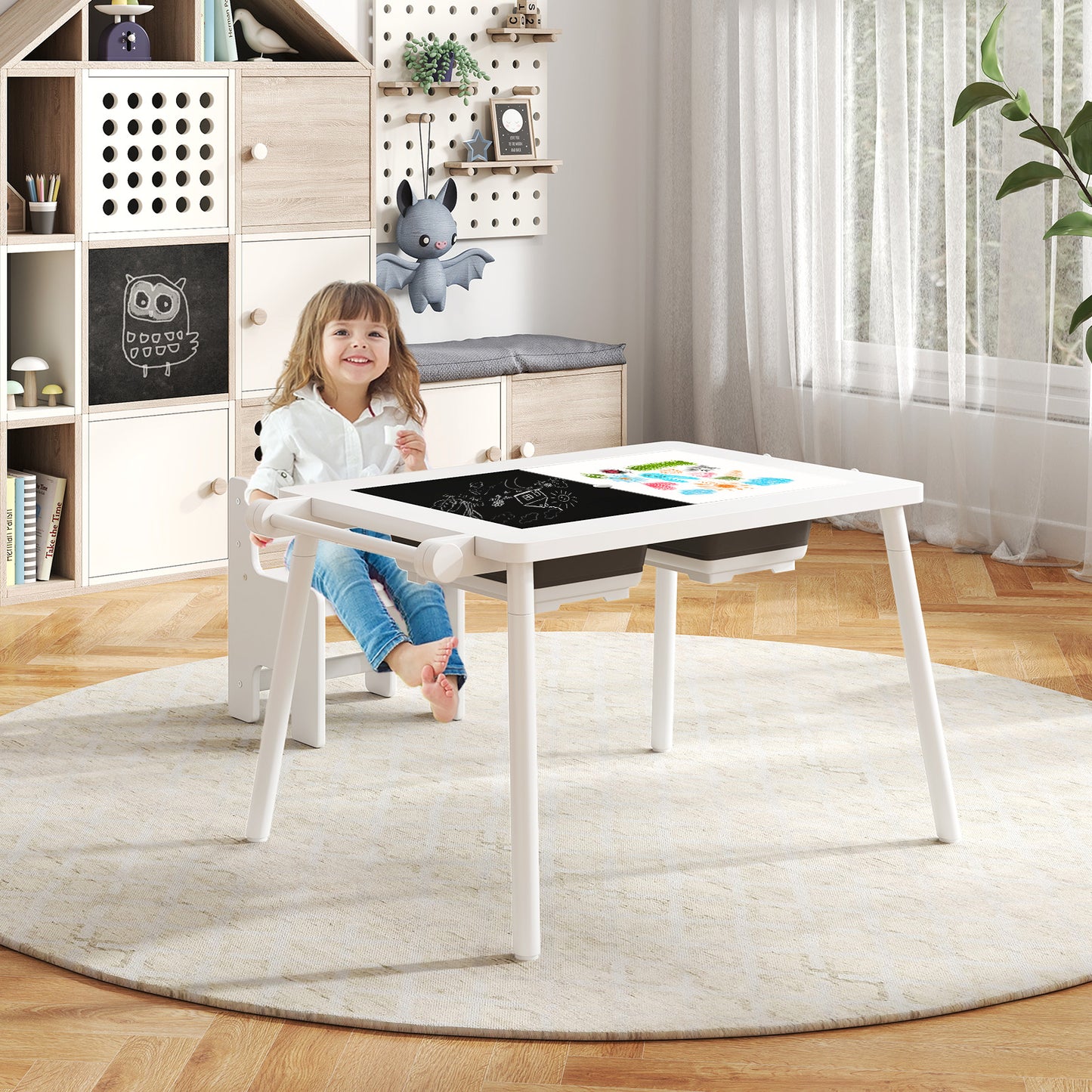 Sensory Toddler Activity Table and Chair Set for Kids 2-8-White