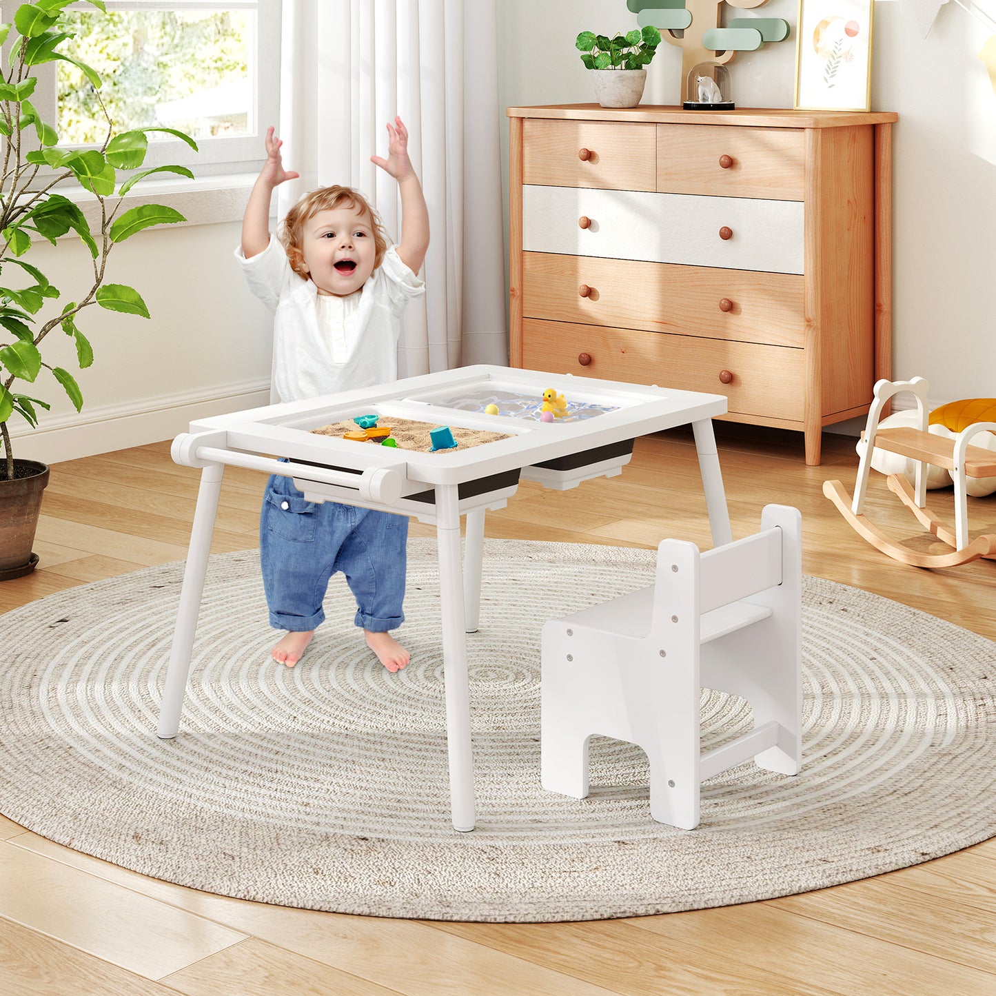 Sensory Toddler Activity Table and Chair Set for Kids 2-8-White
