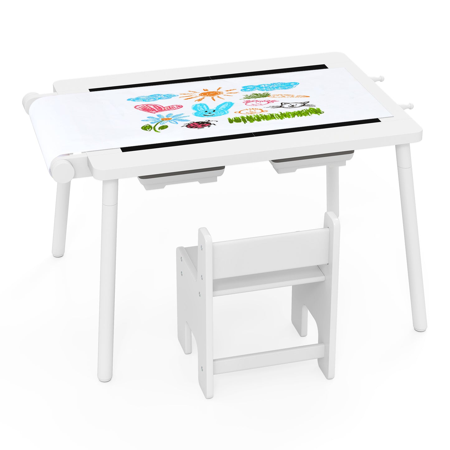 Sensory Toddler Activity Table and Chair Set for Kids 2-8-White