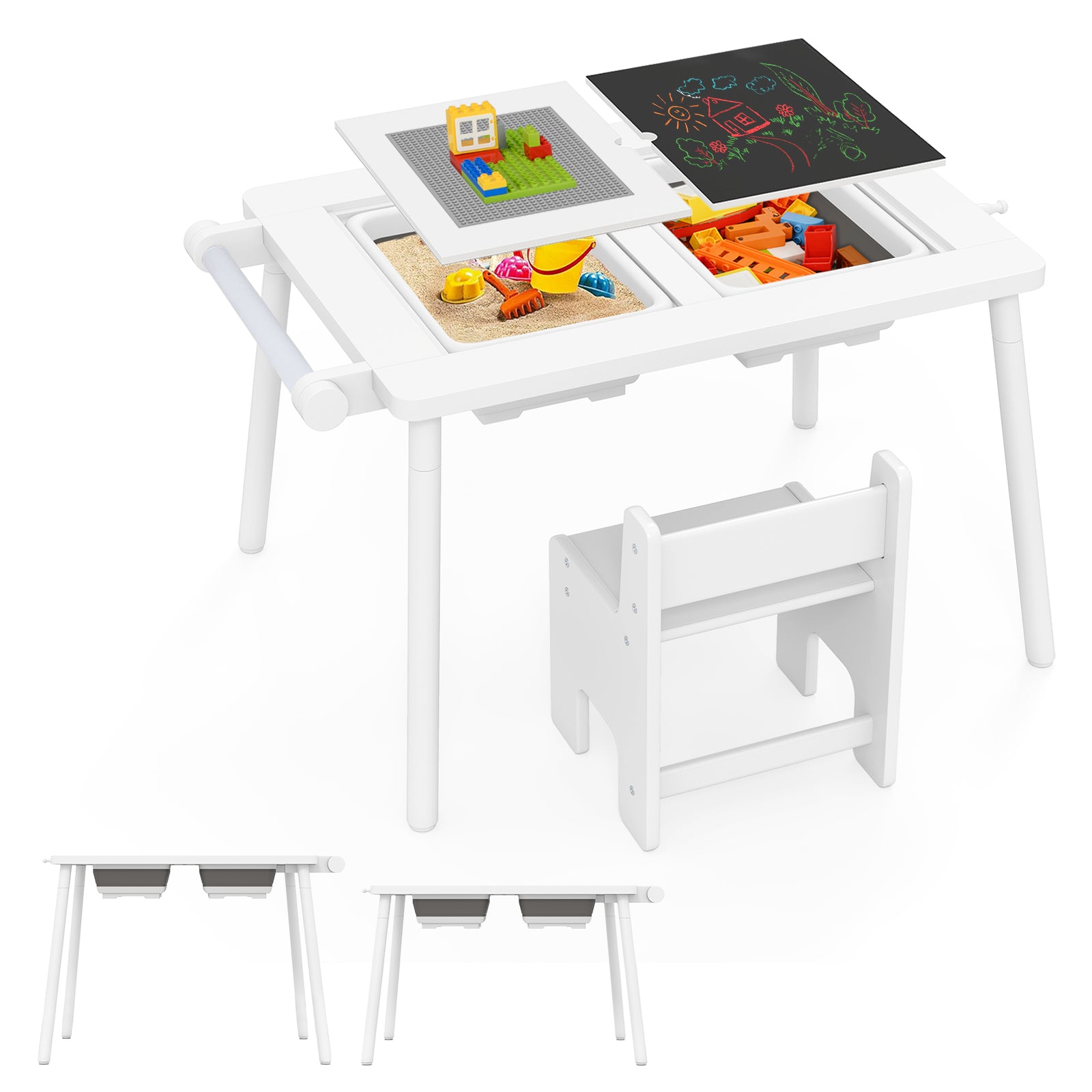 Sensory Toddler Activity Table and Chair Set for Kids 2-8-White