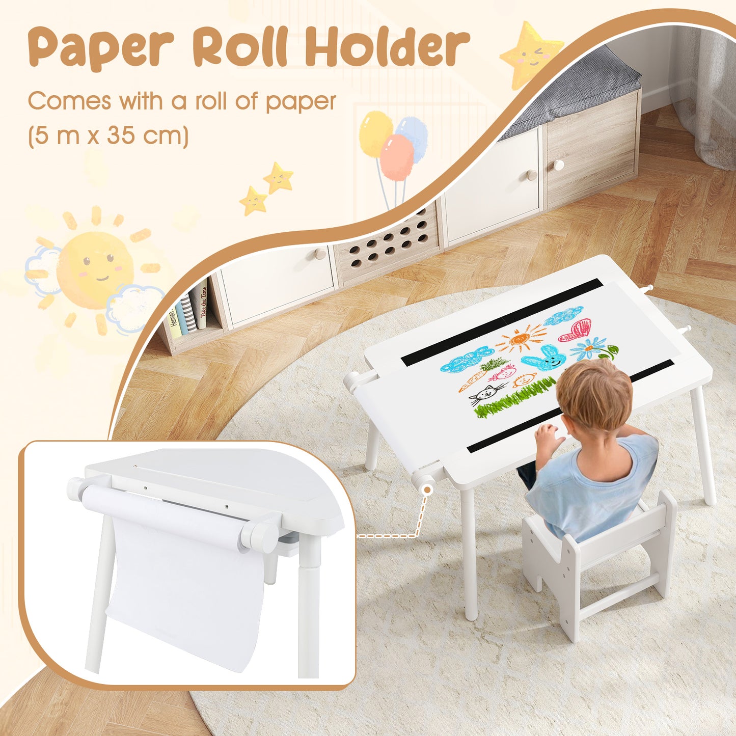 Sensory Toddler Activity Table and Chair Set for Kids 2-8-White