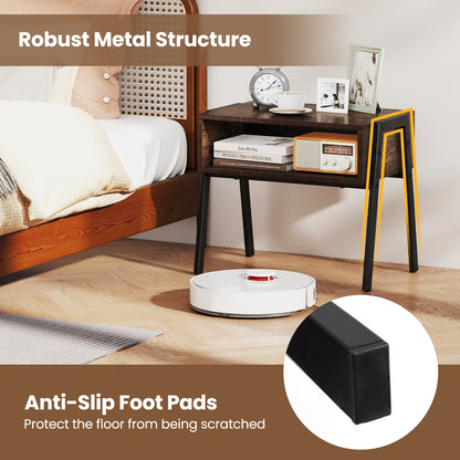 Set of 2 Industrial Stackable Nightstand with Metal Legs-Rustic Brown