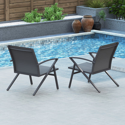 Breathable Fabric Outdoor Patio Chairs Set of 2 with Curved Backrests-Grey