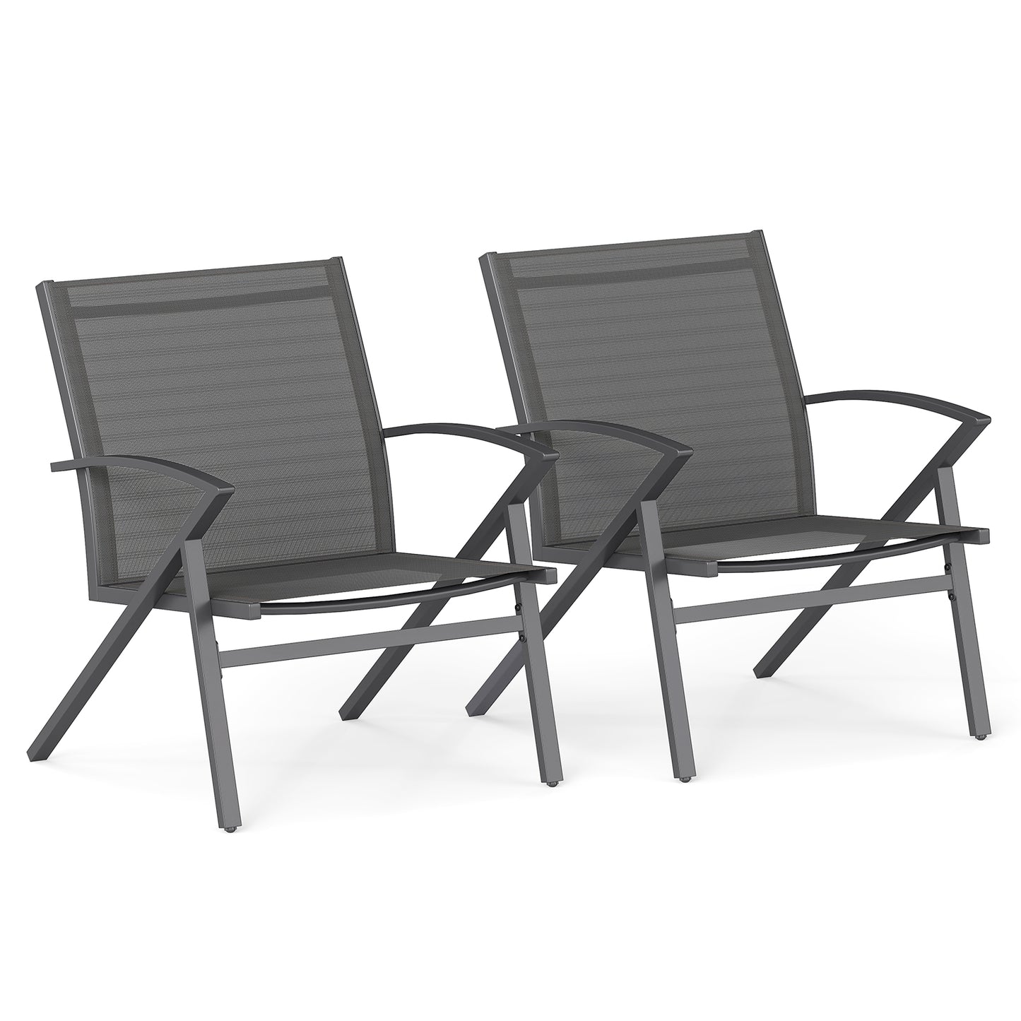 Breathable Fabric Outdoor Patio Chairs Set of 2 with Curved Backrests-Grey