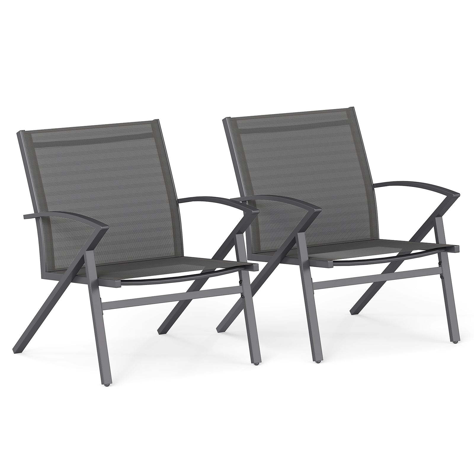 Breathable Fabric Outdoor Patio Chairs Set of 2 with Curved Backrests-Grey