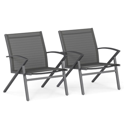 Breathable Fabric Outdoor Patio Chairs Set of 2 with Curved Backrests-Grey
