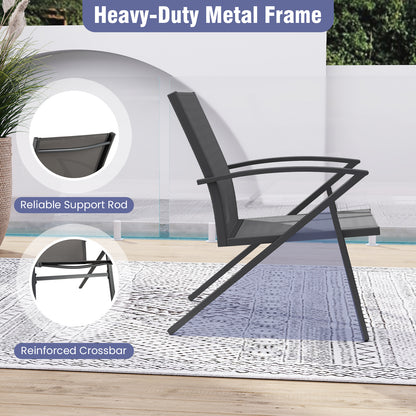 Breathable Fabric Outdoor Patio Chairs Set of 2 with Curved Backrests-Grey