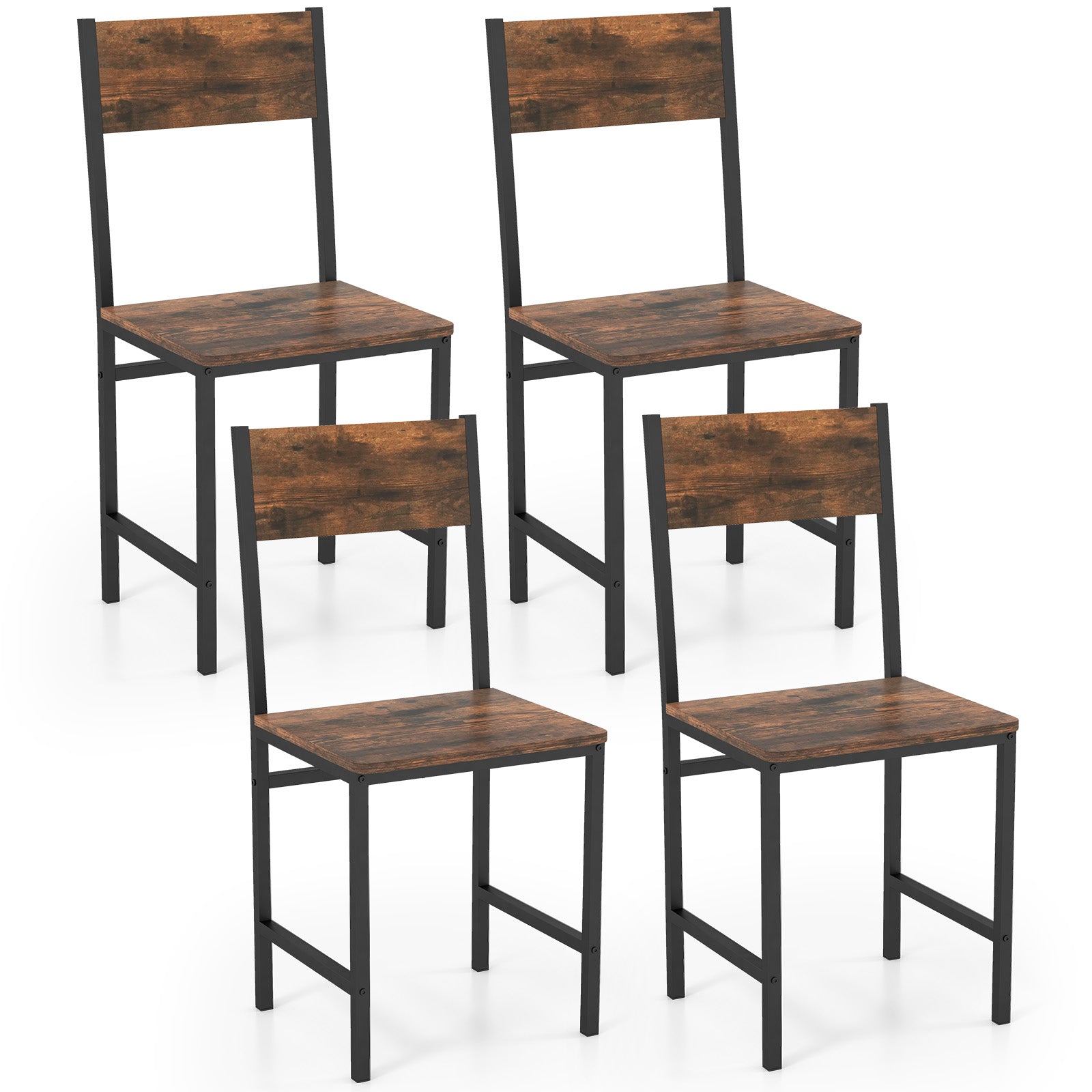 Set of 4 Armless Dining Chairs with High Curved Back and Metal Frame-Rustic Brown