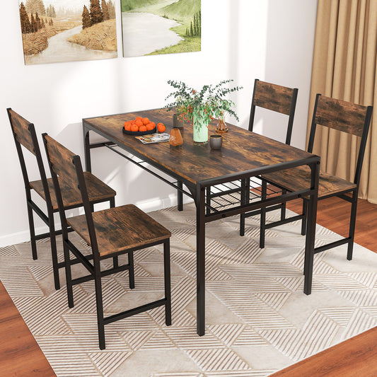 Set of 4 Armless Dining Chairs with High Curved Back and Metal Frame-Rustic Brown