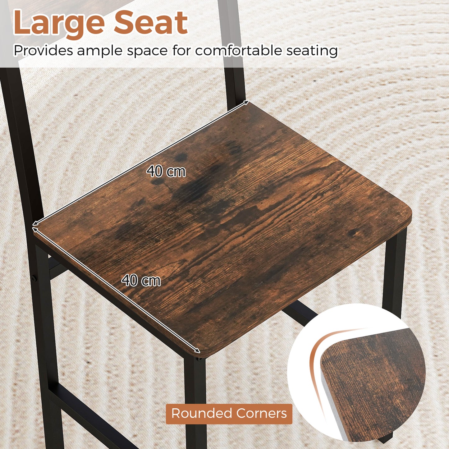Set of 4 Armless Dining Chairs with High Curved Back and Metal Frame-Rustic Brown