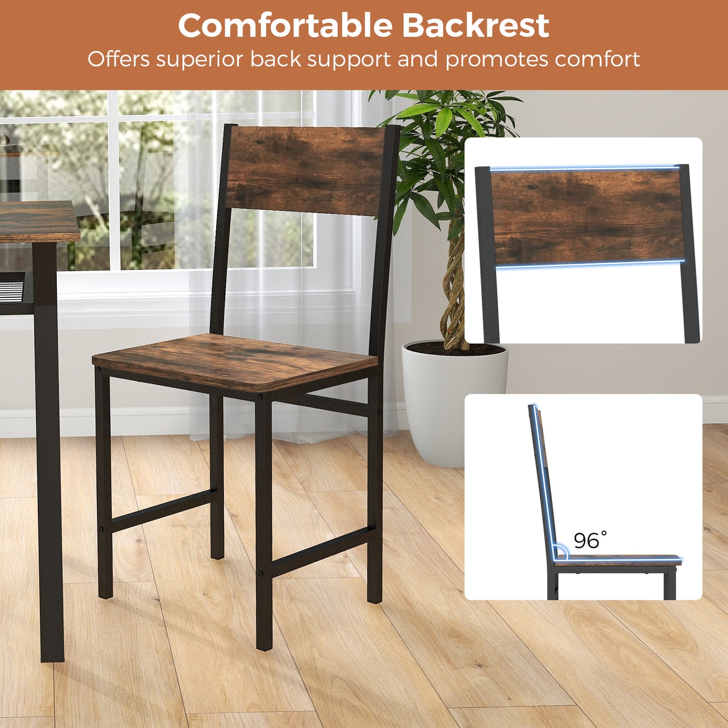 Set of 4 Armless Dining Chairs with High Curved Back and Metal Frame-Rustic Brown