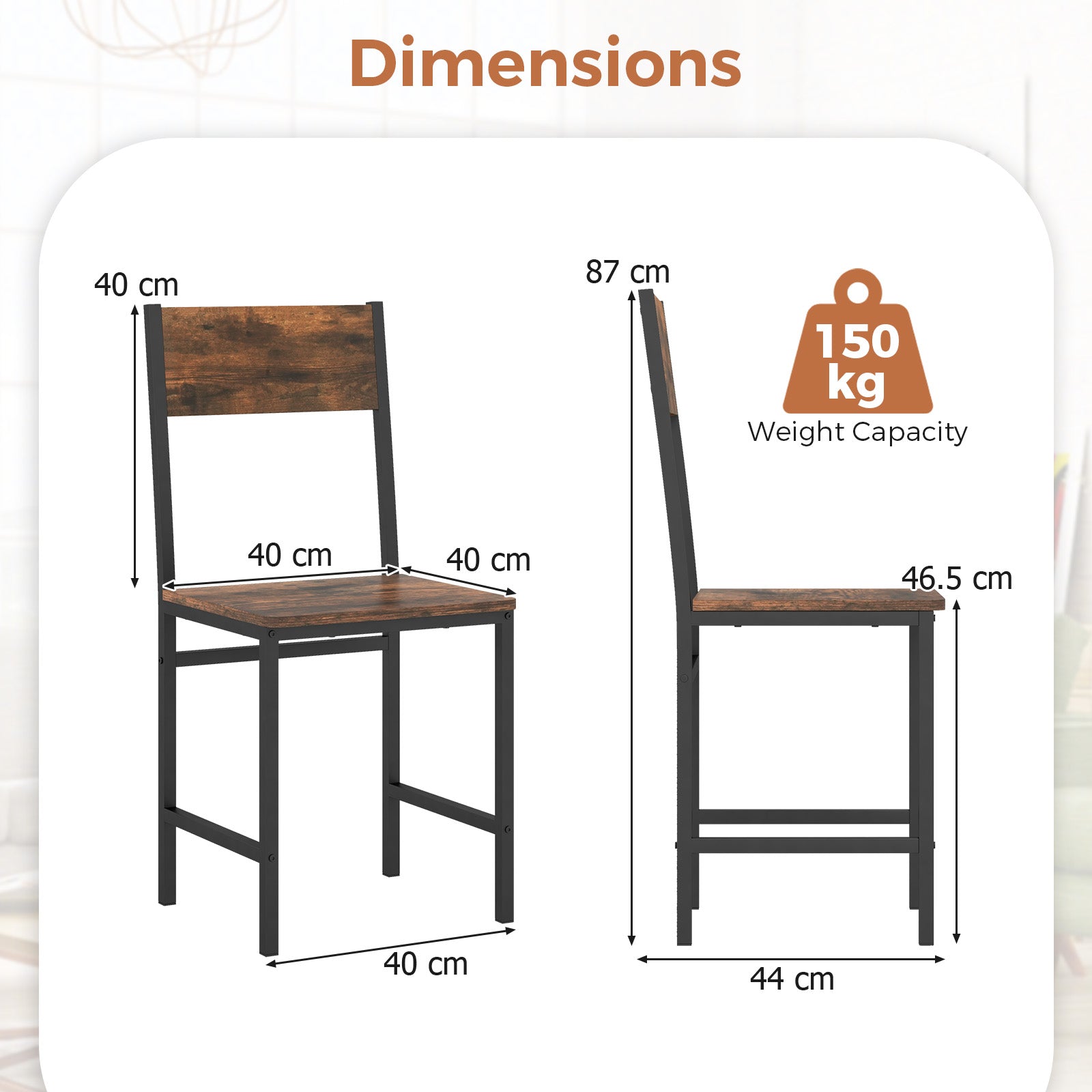 Set of 4 Armless Dining Chairs with High Curved Back and Metal Frame-Rustic Brown