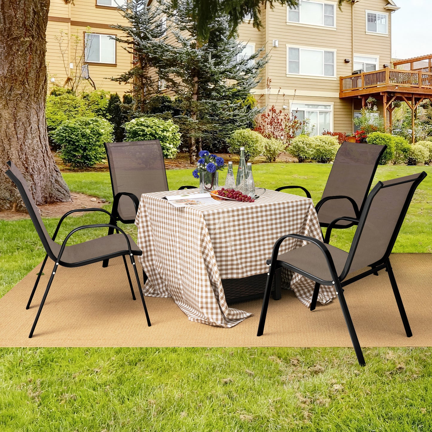 Set of 4 Outdoor Patio Armchair with Weather-resistant Fabric-Brown-4 pieces