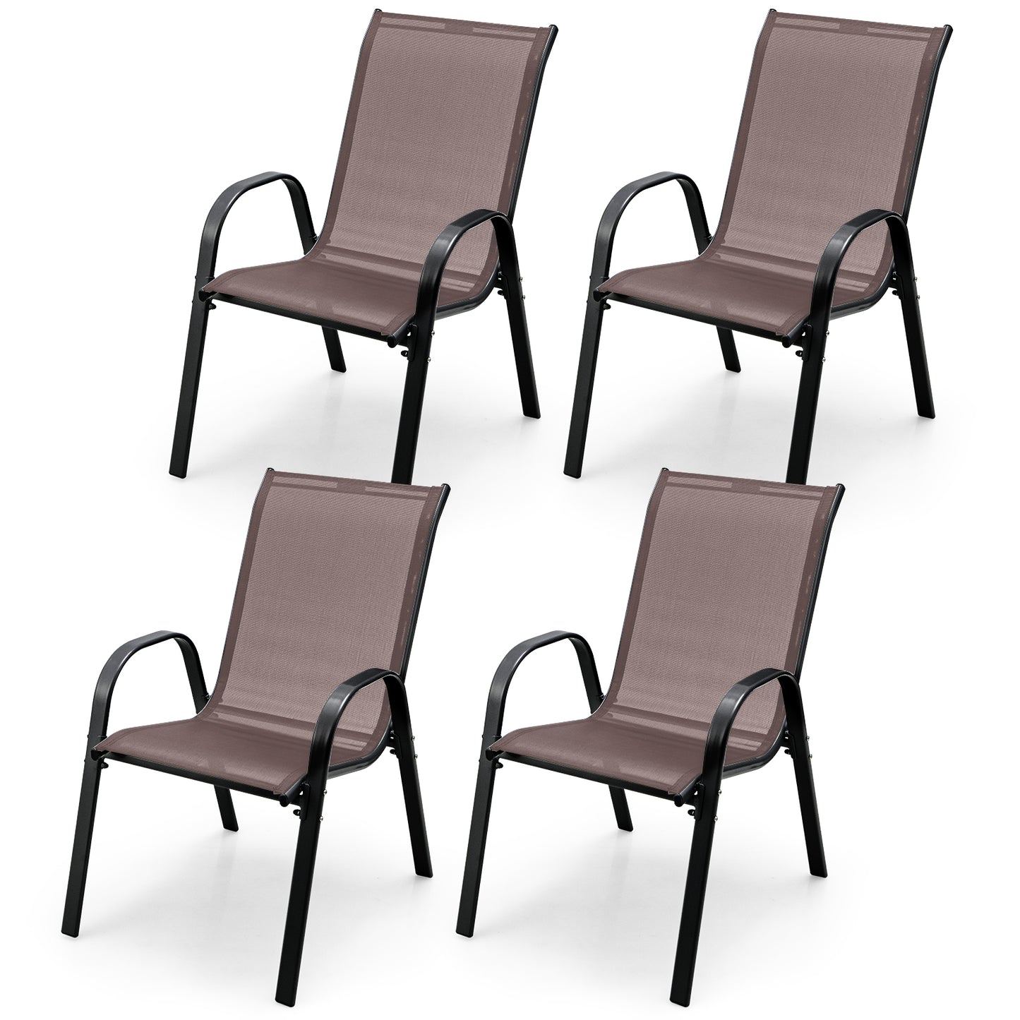 Set of 4 Outdoor Patio Armchair with Weather-resistant Fabric-Brown-4 pieces