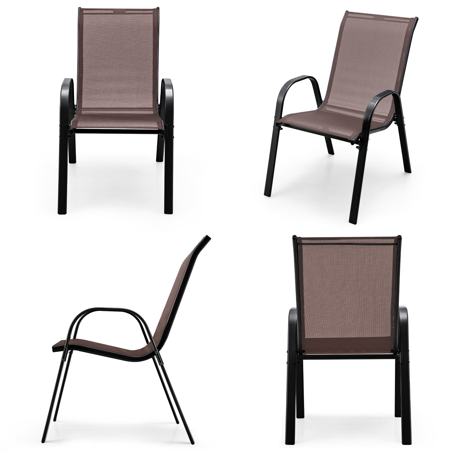 Set of 4 Outdoor Patio Armchair with Weather-resistant Fabric-Brown-4 pieces