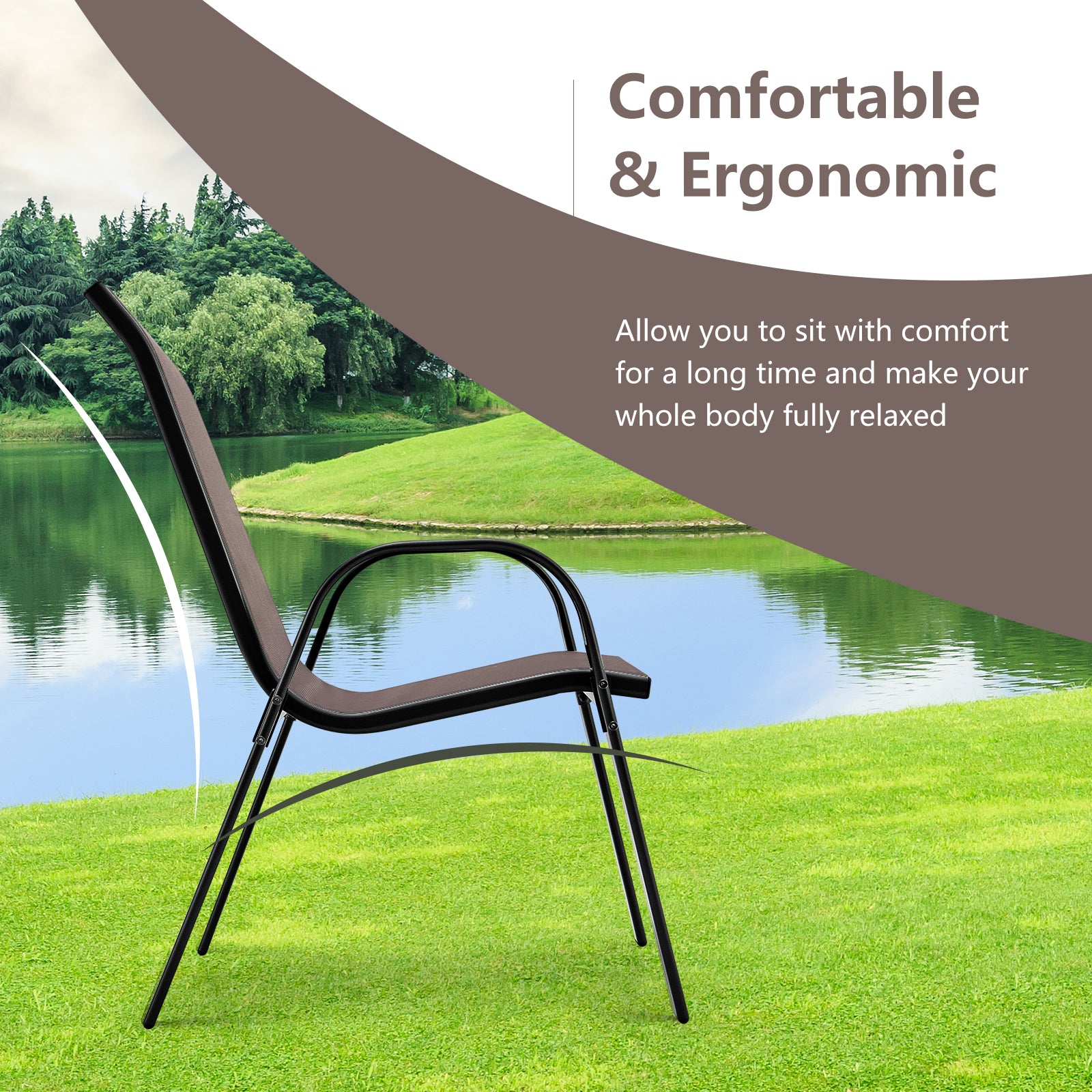 Set of 4 Outdoor Patio Armchair with Weather-resistant Fabric-Brown-4 pieces