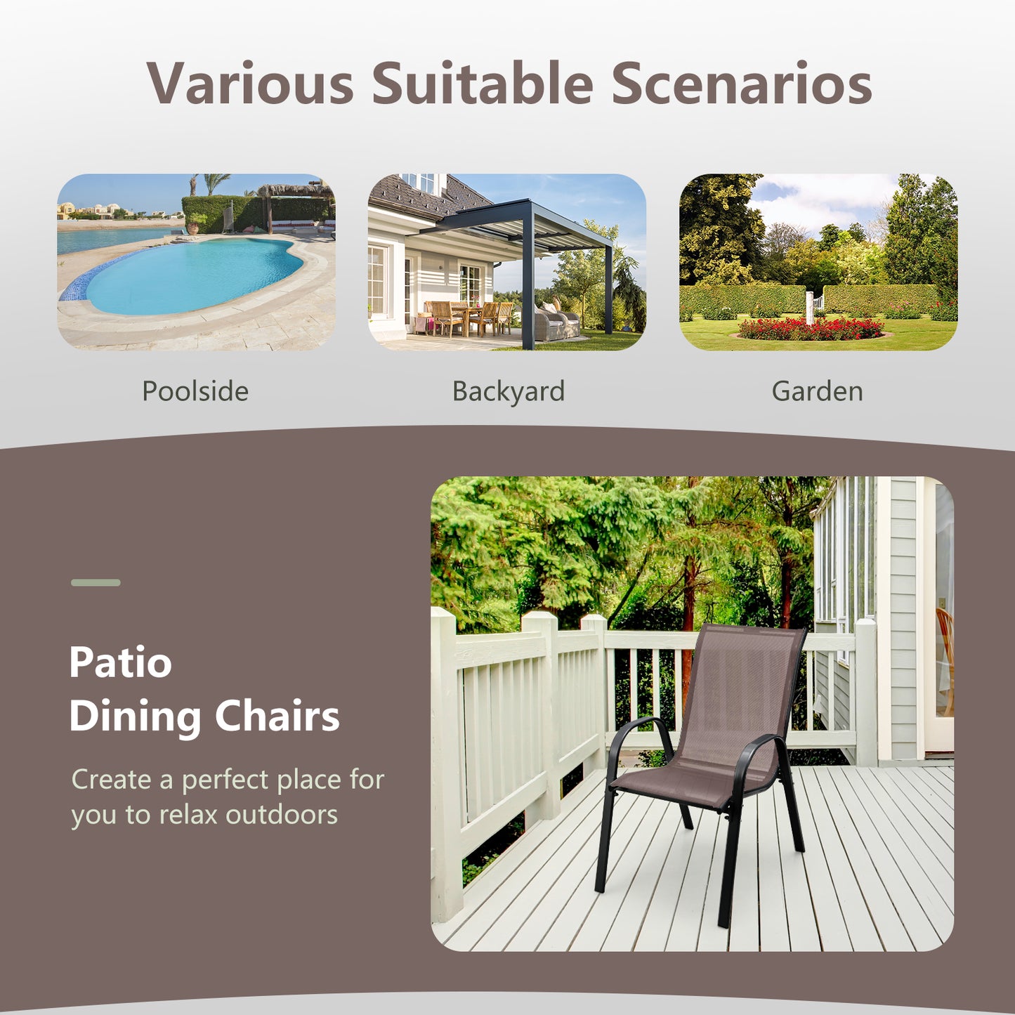 Set of 4 Outdoor Patio Armchair with Weather-resistant Fabric-Brown-4 pieces