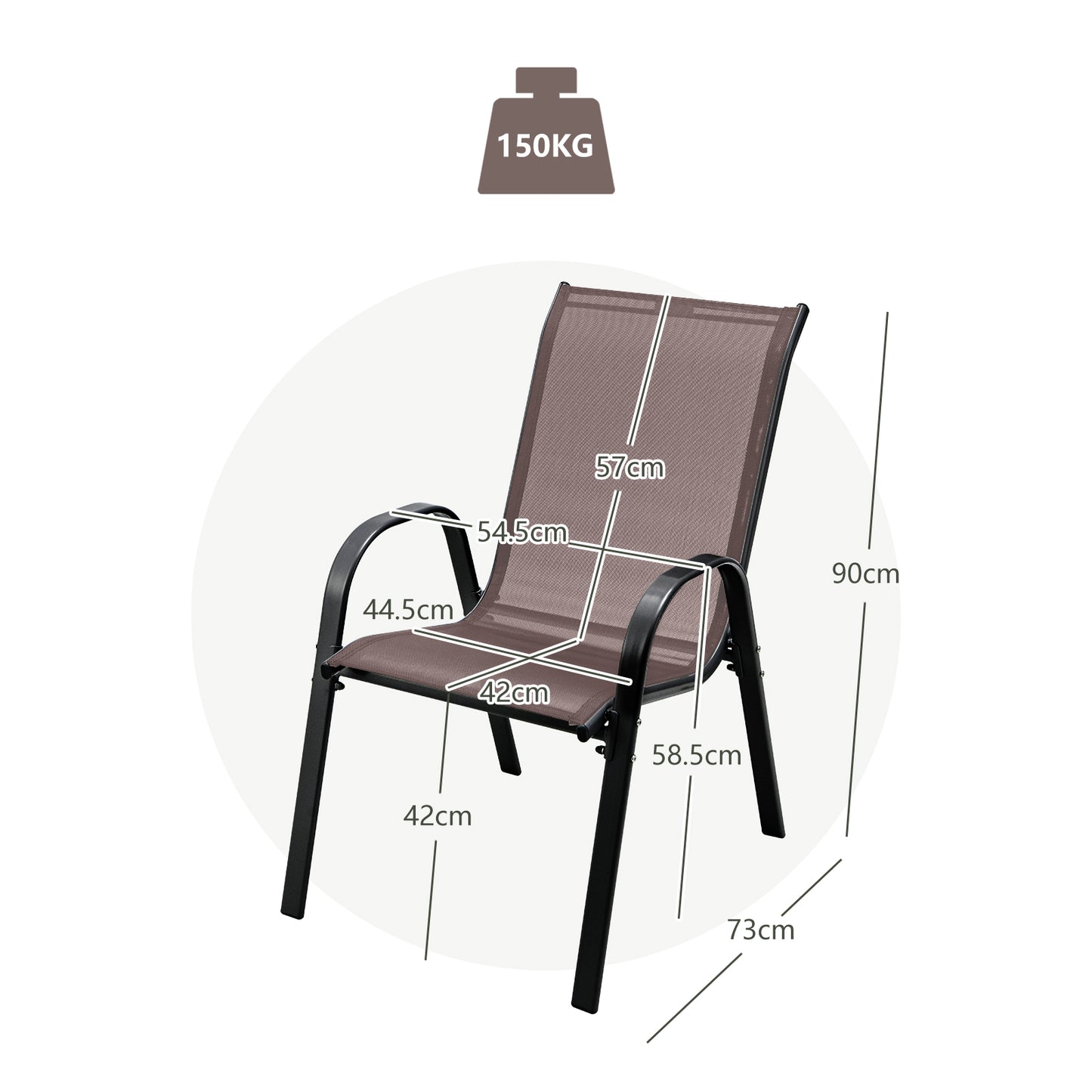 Set of 4 Outdoor Patio Armchair with Weather-resistant Fabric-Brown-4 pieces