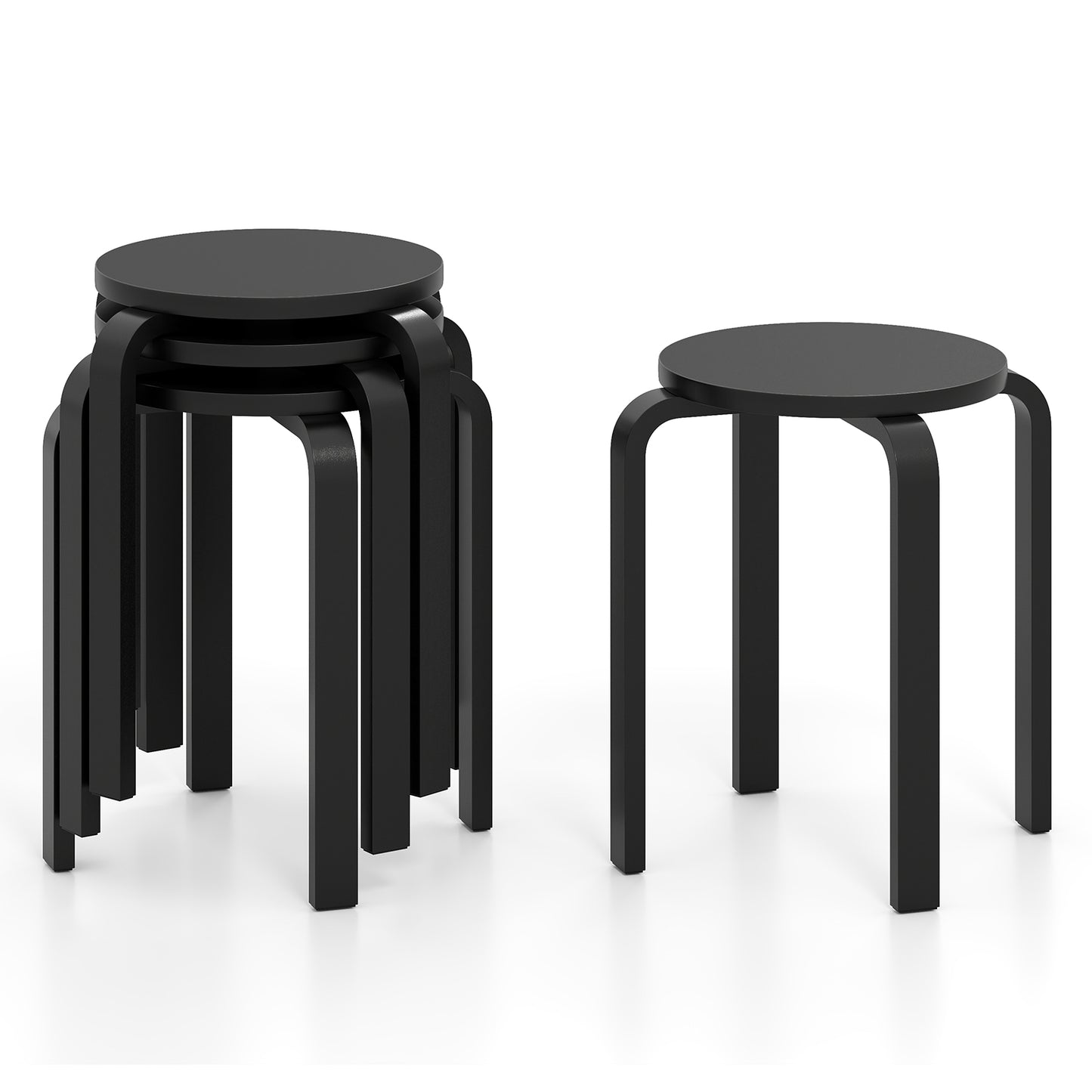 Set of 4 Stackable Wooden Stools for Living Room & Dining Room-Black