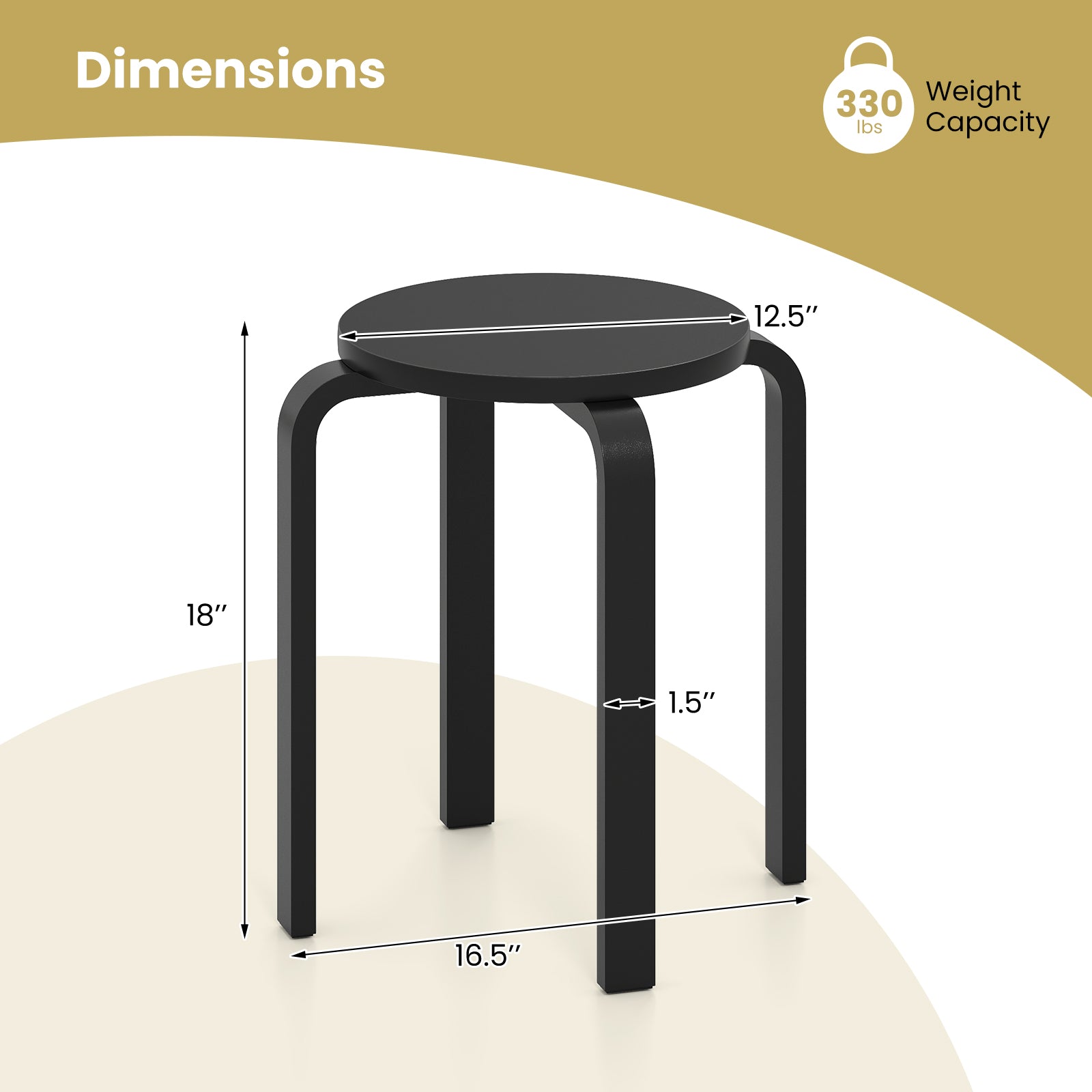 Set of 4 Stackable Wooden Stools for Living Room & Dining Room-Black