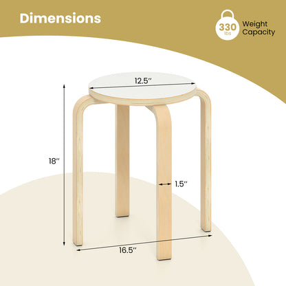Set of 4 Stackable Wooden Stools for Living Room & Dining Room-White