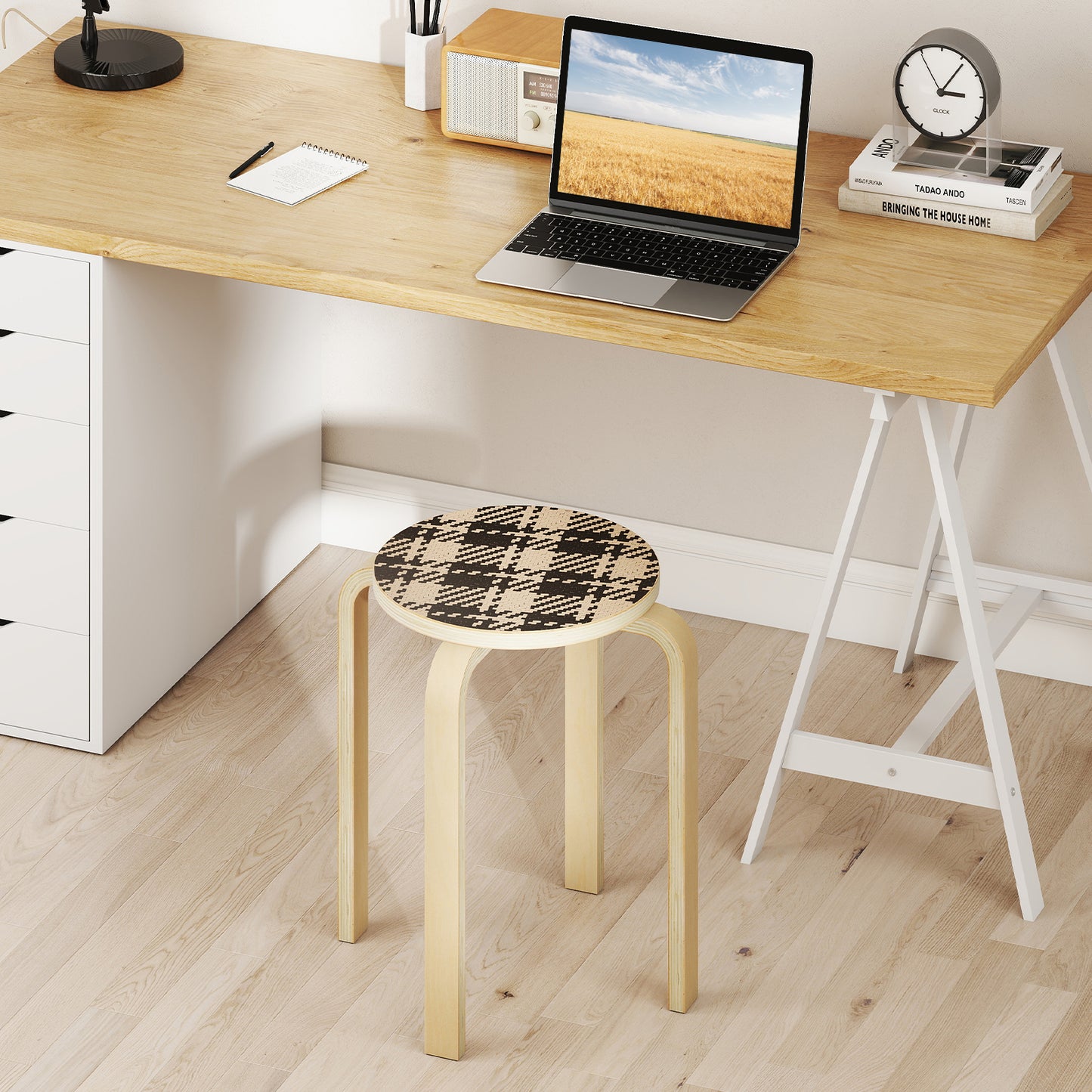 Set of 4 Stackable Wooden Stools for Living Room & Dining Room-Yellow