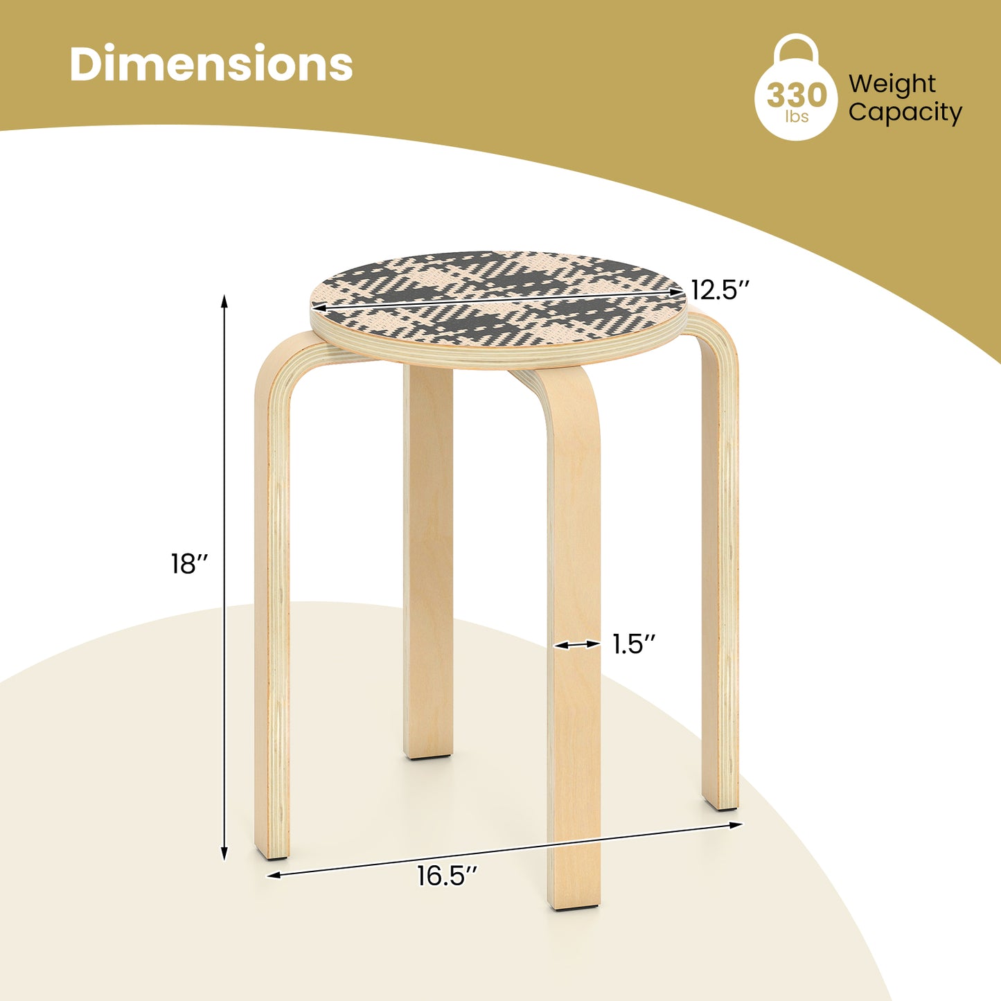 Set of 4 Stackable Wooden Stools for Living Room & Dining Room-Yellow