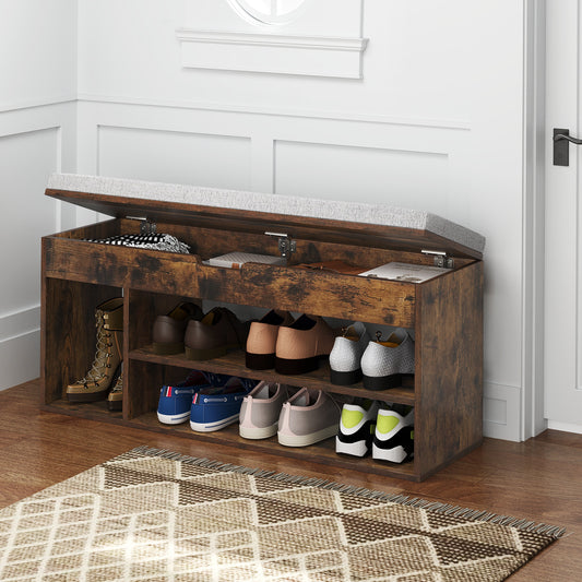 Shoe Bench with Padded Seat and Hidden Storage Home Entryway Shoes rack-Brown