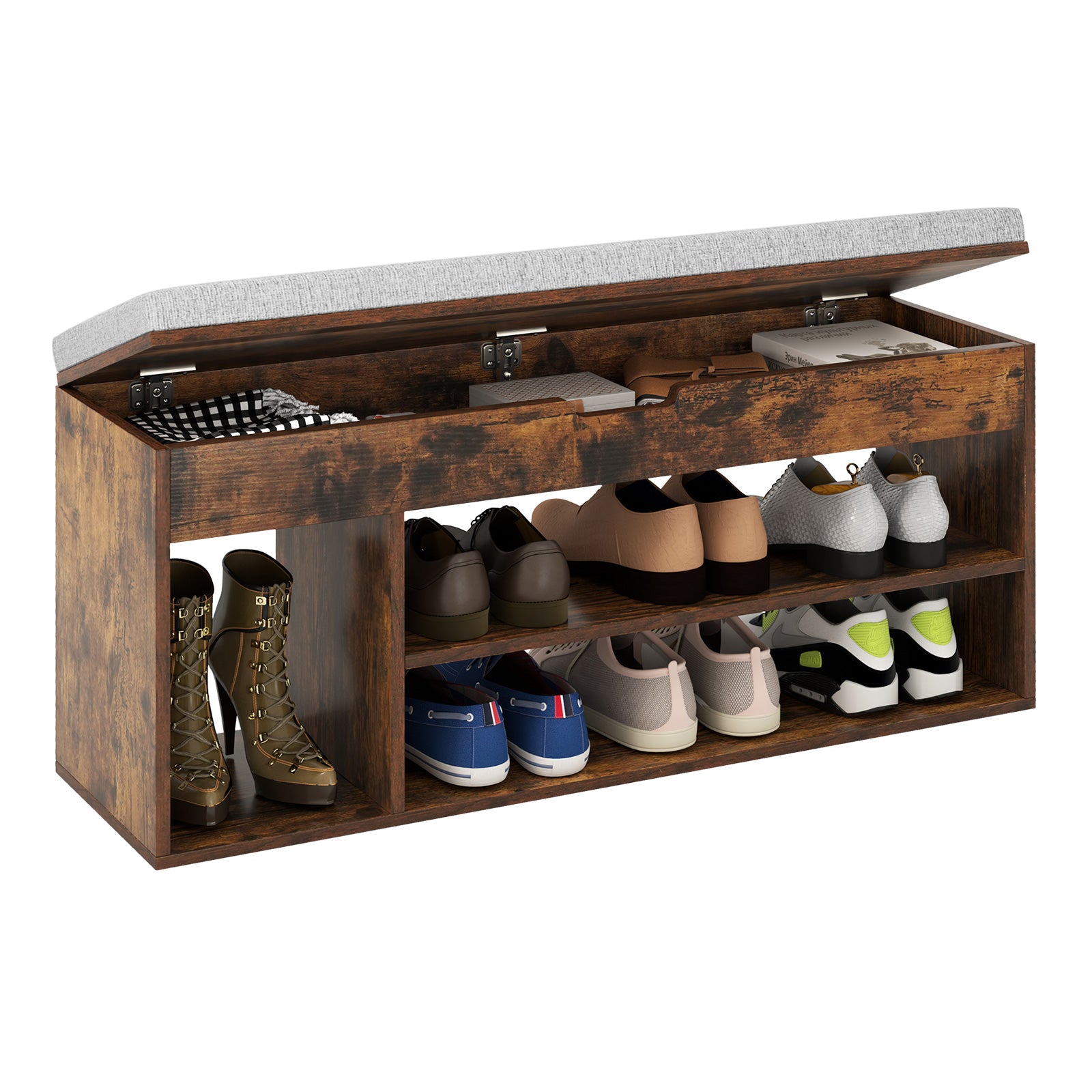 Shoe Bench with Padded Seat and Hidden Storage Home Entryway Shoes rack-Brown