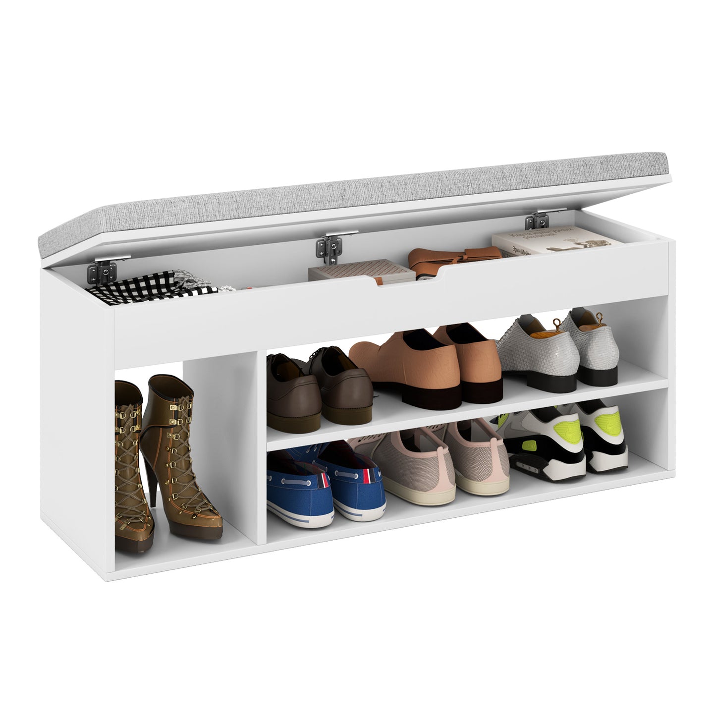 Shoe Bench with Padded Seat and Hidden Storage Home Entryway Shoes rack-White
