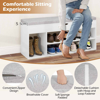 Shoe Bench with Padded Seat and Hidden Storage Home Entryway Shoes rack-White