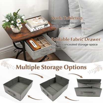 Side Table with Fabric Drawer and Carved Metal Frame