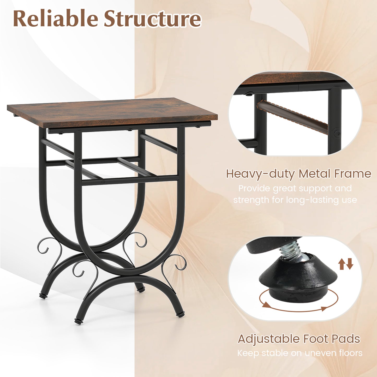 Side Table with Fabric Drawer and Carved Metal Frame