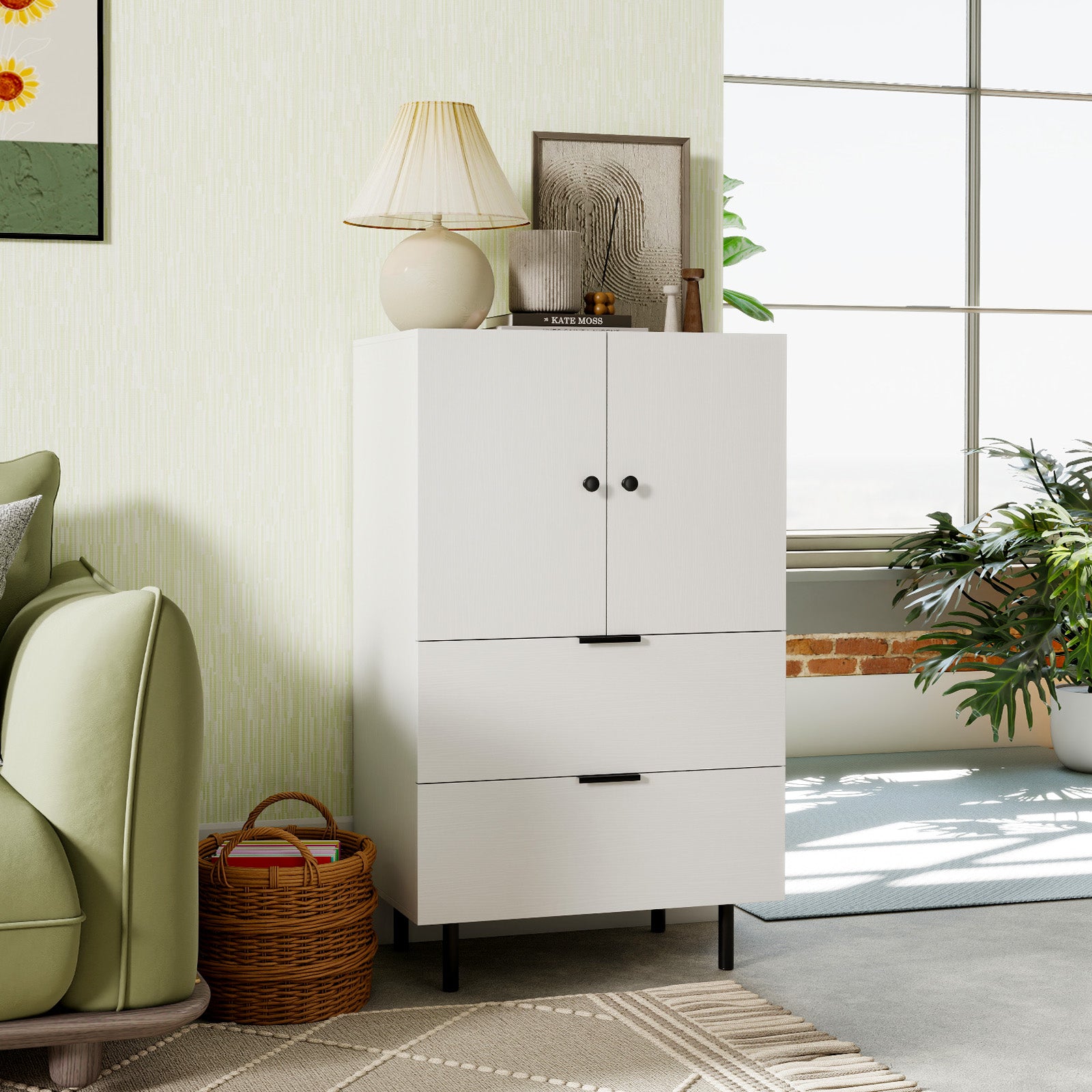 Sideboard Buffet Cabinet with Drawers and Storage Cabinet-White