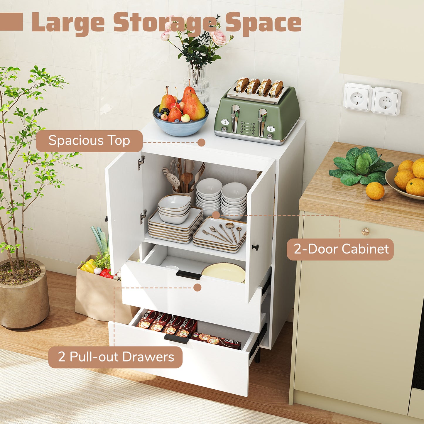 Sideboard Buffet Cabinet with Drawers and Storage Cabinet-White