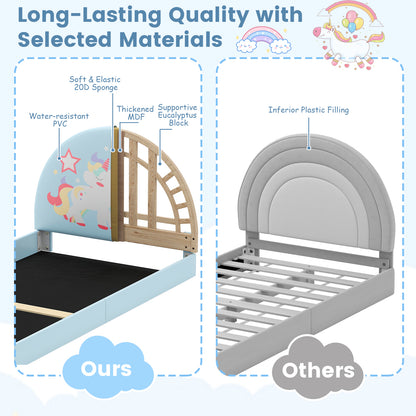 Single Floor Bed Frame Upholstered Twin Size Kids Floor Bed for 3+ Kids-Blue