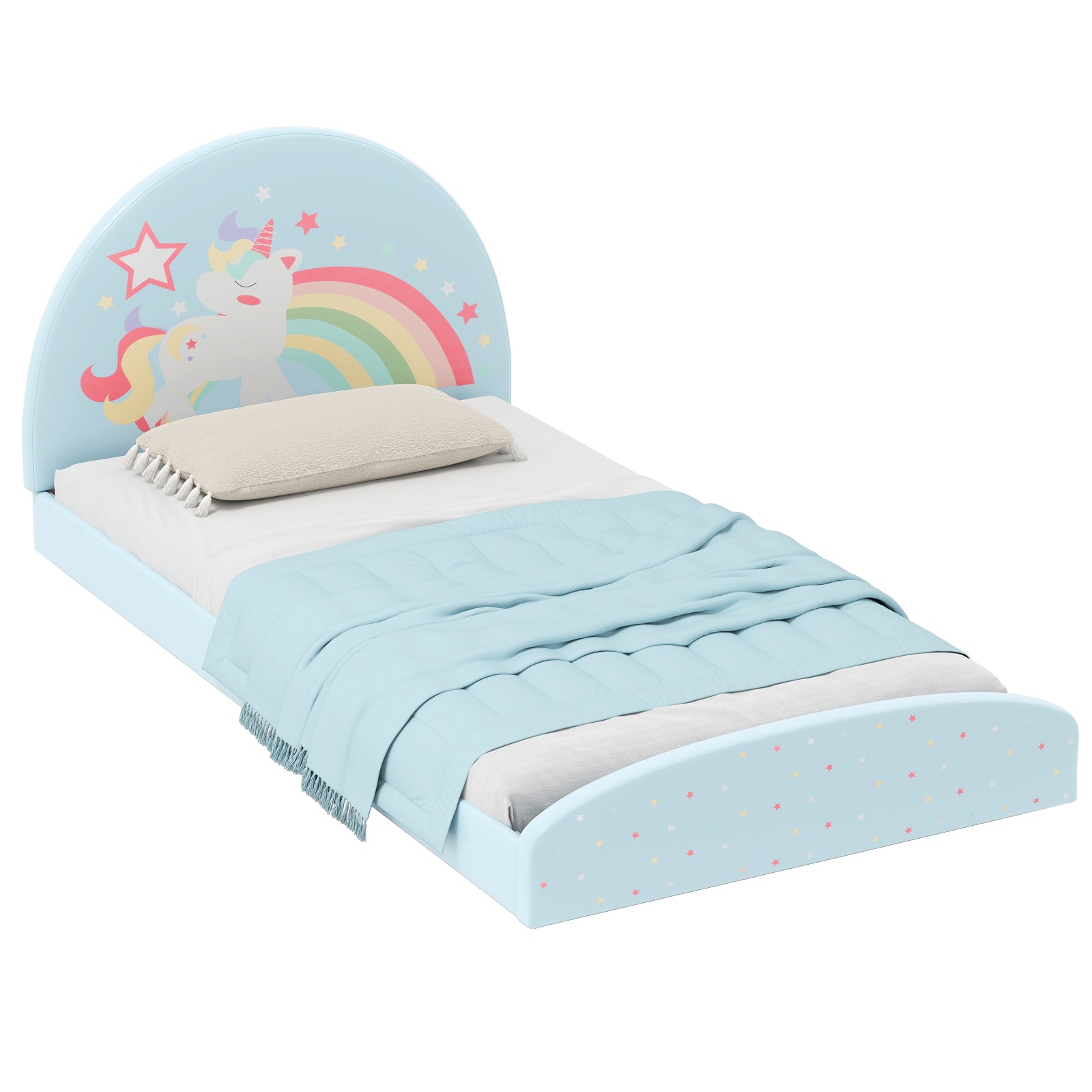 Single Floor Bed Frame Upholstered Twin Size Kids Floor Bed for 3+ Kids-Blue