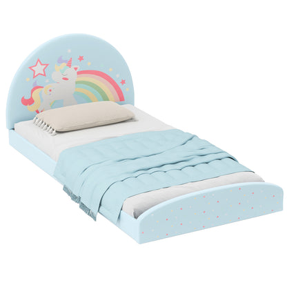 Single Floor Bed Frame Upholstered Twin Size Kids Floor Bed for 3+ Kids-Blue