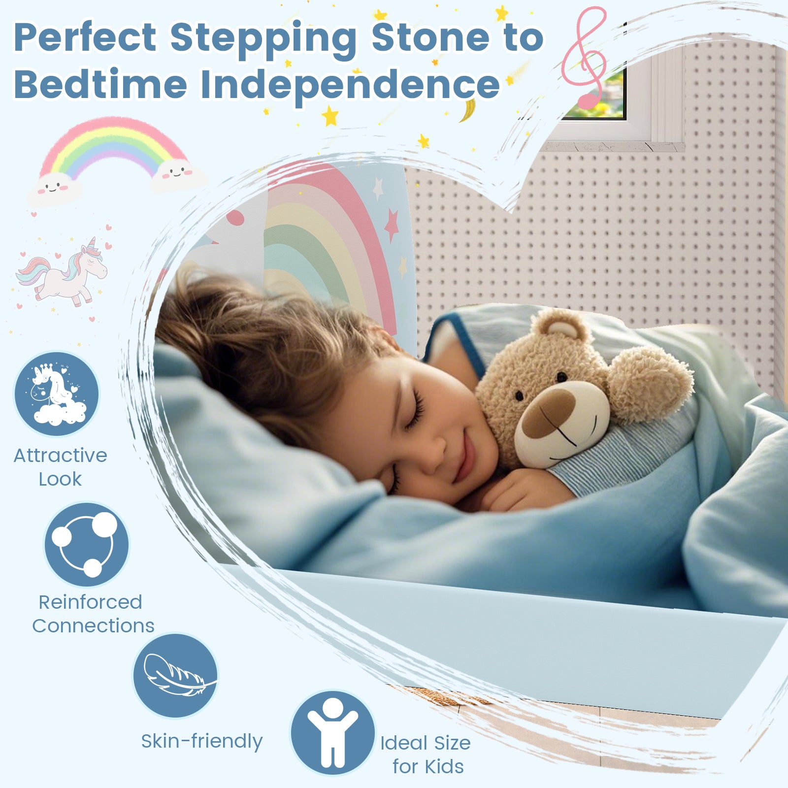 Single Floor Bed Frame Upholstered Twin Size Kids Floor Bed for 3+ Kids-Blue