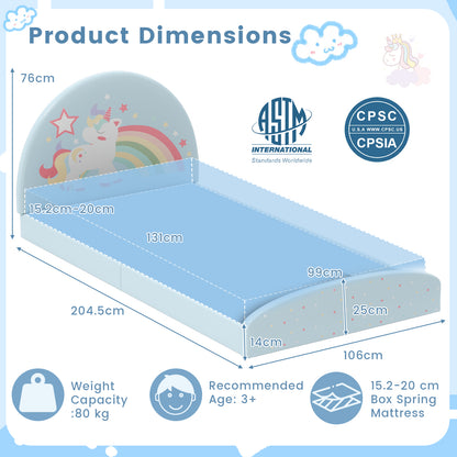 Single Floor Bed Frame Upholstered Twin Size Kids Floor Bed for 3+ Kids-Blue