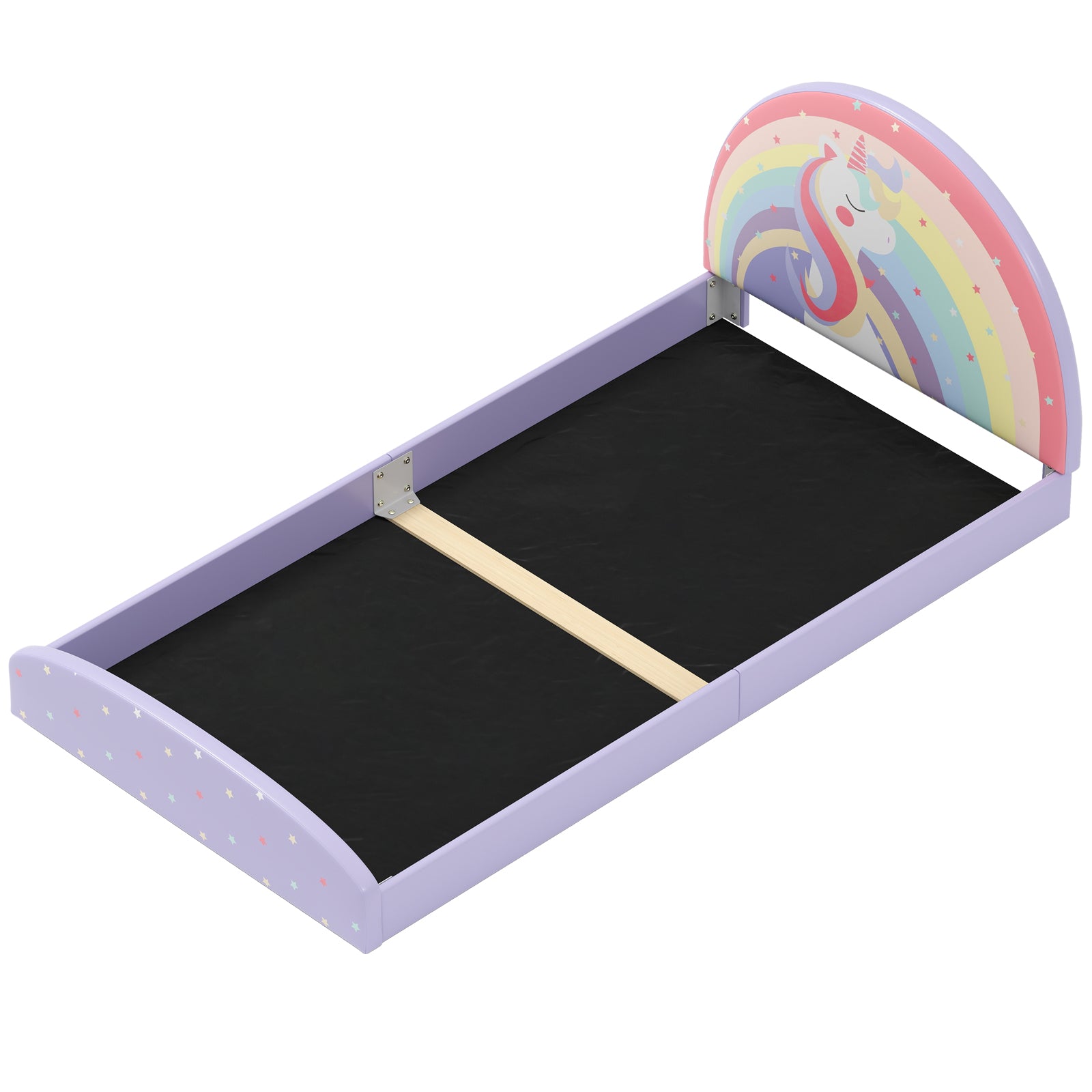 Single Floor Bed Frame Upholstered Twin Size Kids Floor Bed for 3+ Kids-Purple