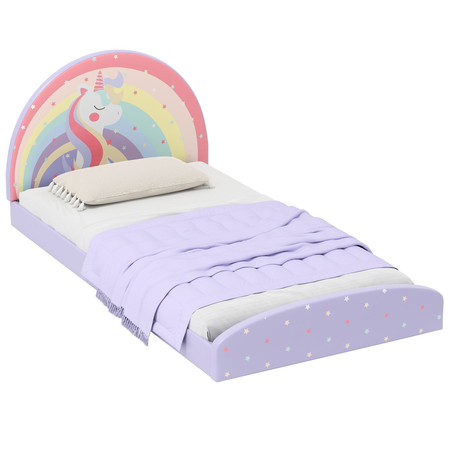 Single Floor Bed Frame Upholstered Twin Size Kids Floor Bed for 3+ Kids-Purple